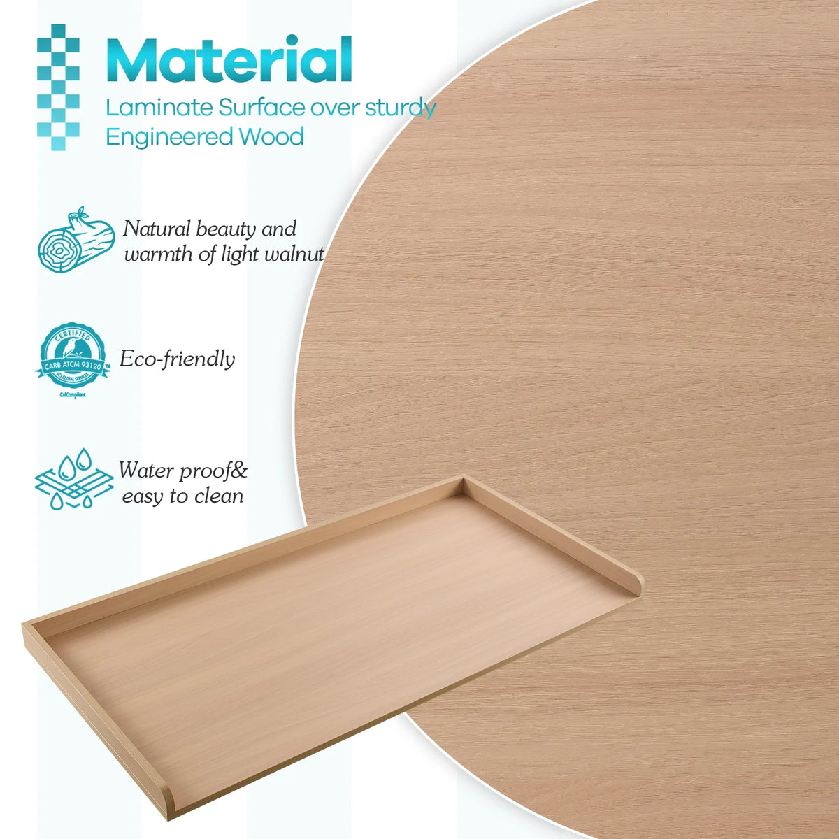 Kaboon Washer Dryer Countertop with Edge Rails, 27.5" x 54", Light Walnut