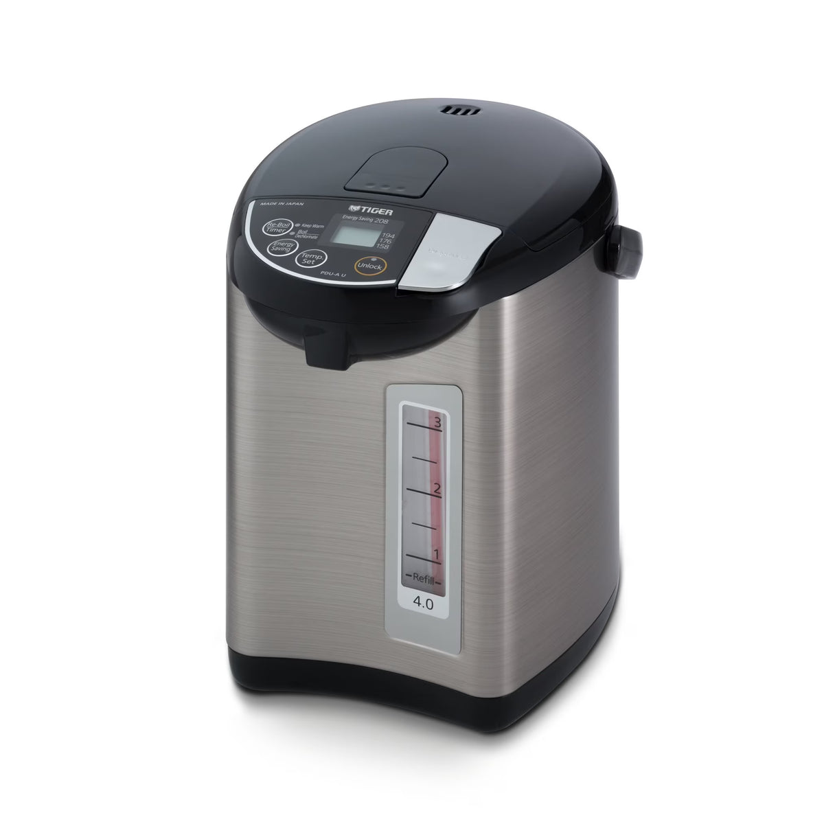Tiger PDU-A40U-K 40L Electric Kettle with LCD Control Panel Silver Black