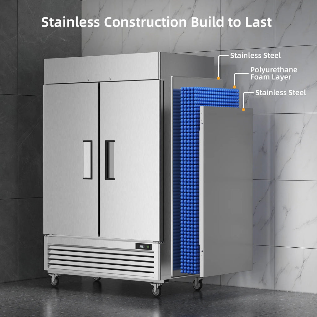 Coolski 54a??a?? Wide Commercial Freezer with 2 Door, Stainless Steel Reach-in Freezer Upright, 49 Cu.Ft Large Capacity ETL NSF Approved