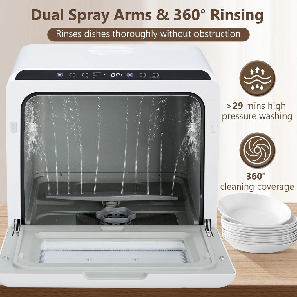 Danolapsi Countertop Dishwasher,Mini Dishwasher with 4.5L Water Tank, 5 Programs, Dual Sprays,149�H High Temp & PTC Hot Air Dry,Portable Dishwashers for RVs & Apartments