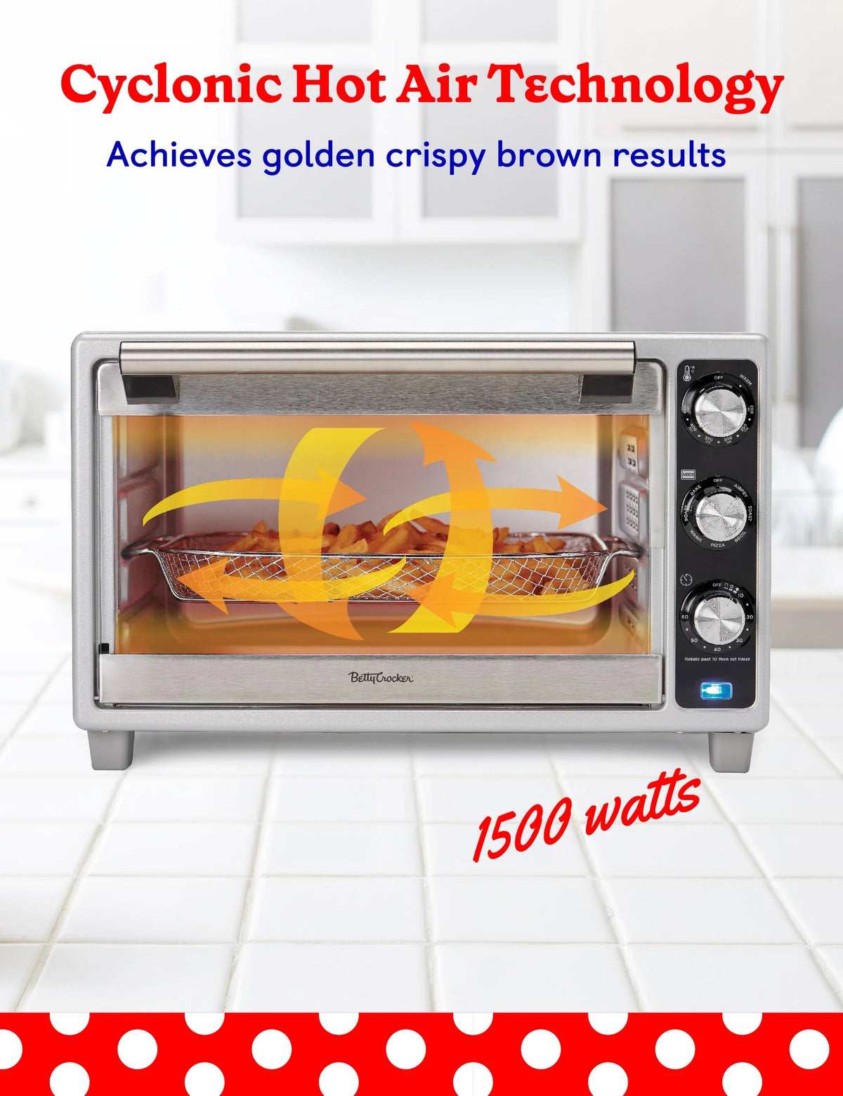 Betty Crocker Air Fryer Convection Toaster Oven, Multifunction 6-Slice Toaster and Air Fryer Oven, 0.8 Cu. Ft. 6 Slice Capacity AirFryer Toaster Oven Combo, 7 Function Convection Oven, Silver