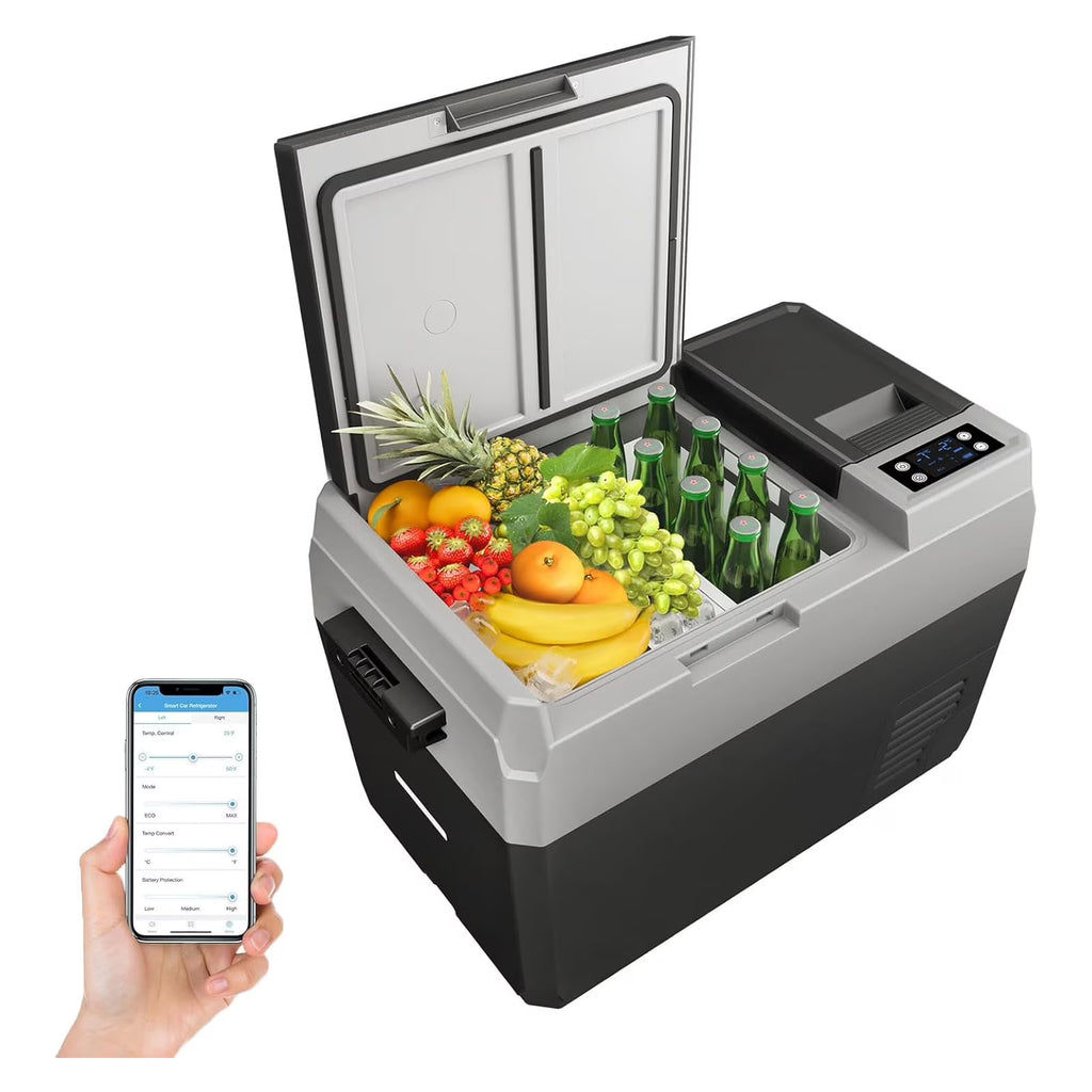 Pinypikaka 12V Car Fridge Freezer, 30.6-Quart Portable Electric Cooler with Wheels & Touch Control, -4�H to 68�H Adjustable Range, Dual-Zone Mobile Refrigerator for Vehicles, Camping, Home Use