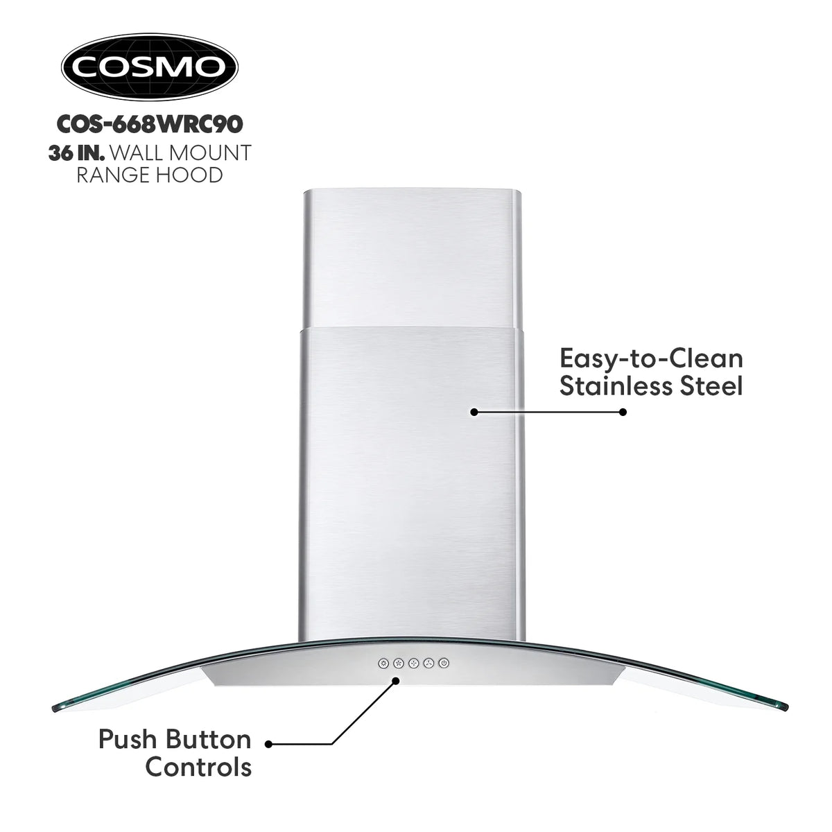 30 in. Vista Collection Ductless Wall Mount Range Hood, Button Controls, LED Lights, Stainless Steel