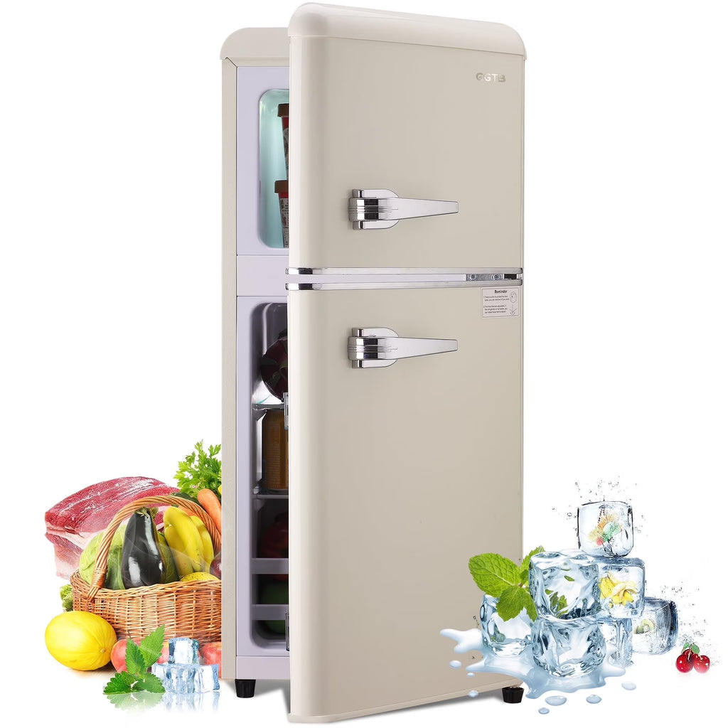 GGTB 3.0 Cu.Ft Two Door Small Refrigerator with Freezer, Compact Retro Small Refrigerator for Dorm, Office, Bar, RV, Bedroom, Blue