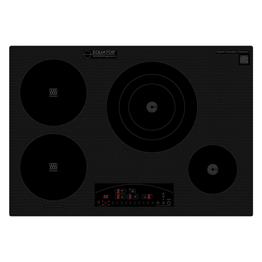 Equator 30" Electric Hybrid CERAMIC-INDUCTION 4 Burner Cooktop 9 Power 220V