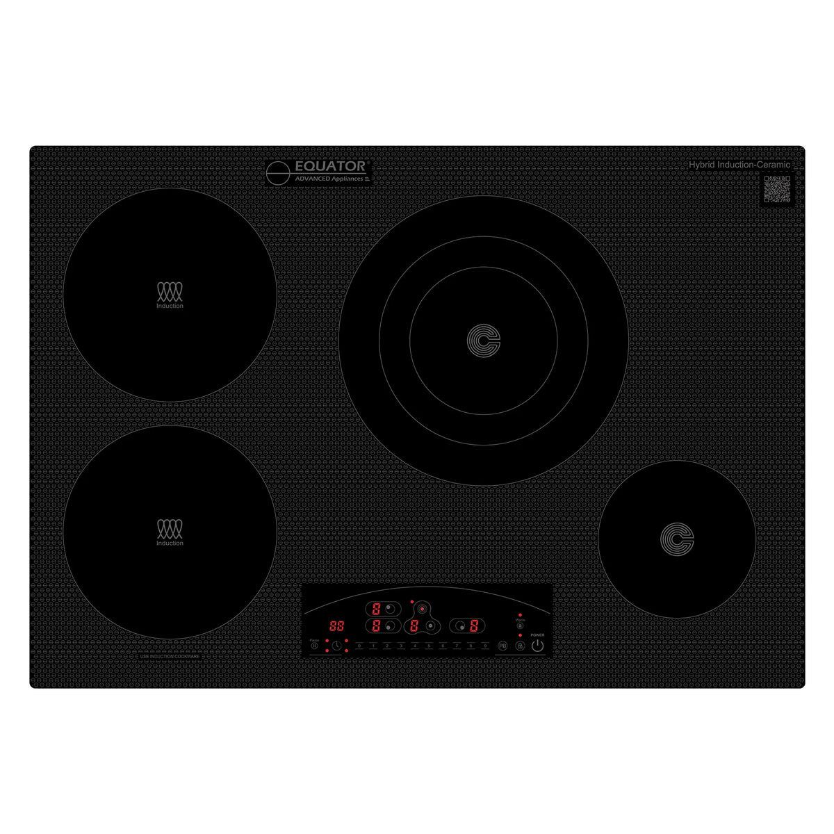 Equator 30" Electric Hybrid CERAMIC-INDUCTION 4 Burner Cooktop 9 Power 220V
