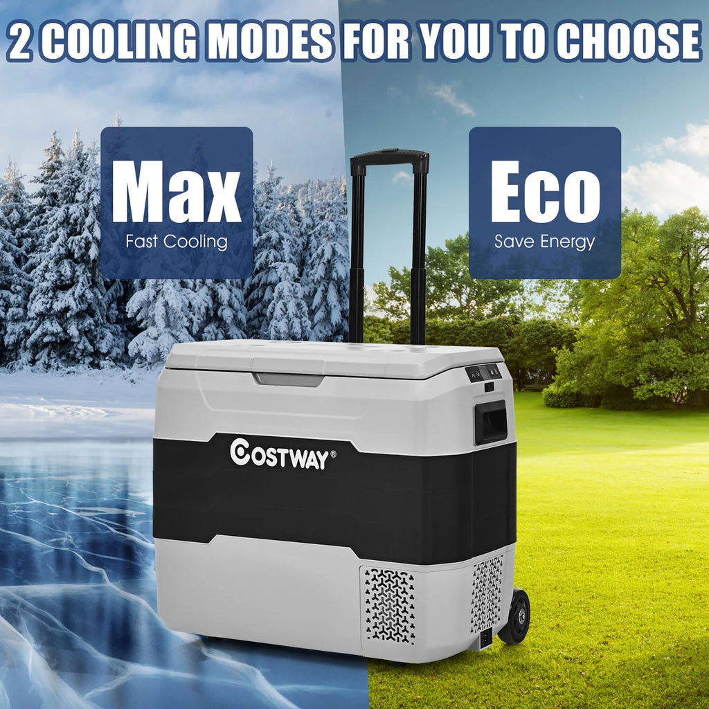 Costway 53 qt Wheeled Corded Electric Dual-Zone Portable Car Refrigerator, White