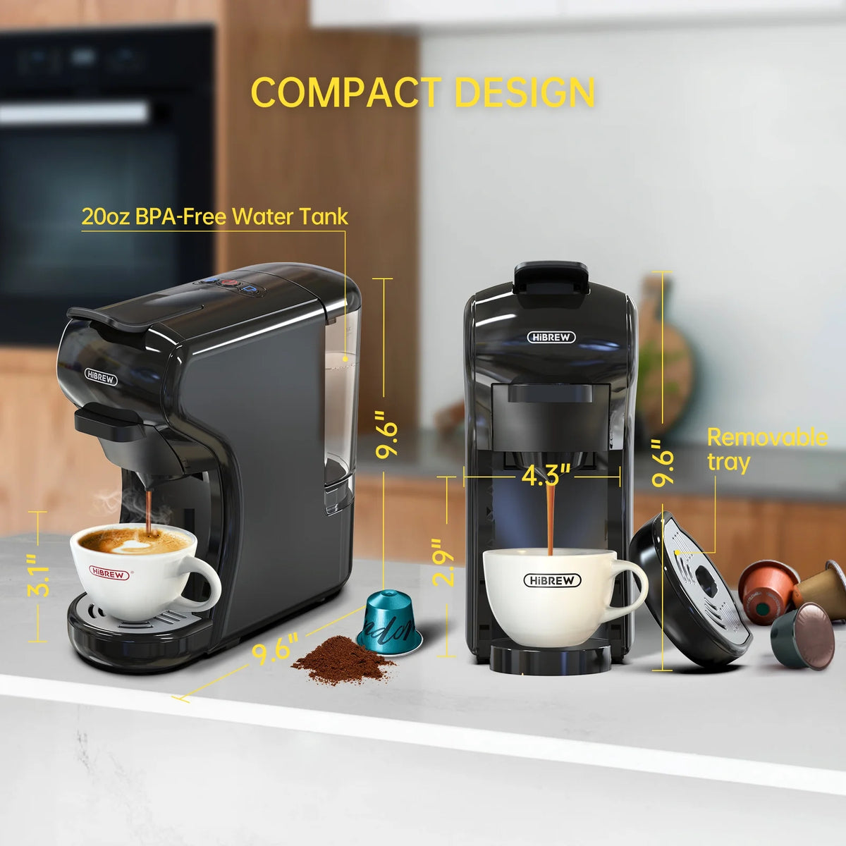 HiBREW H1A 4-in-1 Capsule Coffee Machine - 19Bar Espresso Maker for Hot/Cold Brews Black