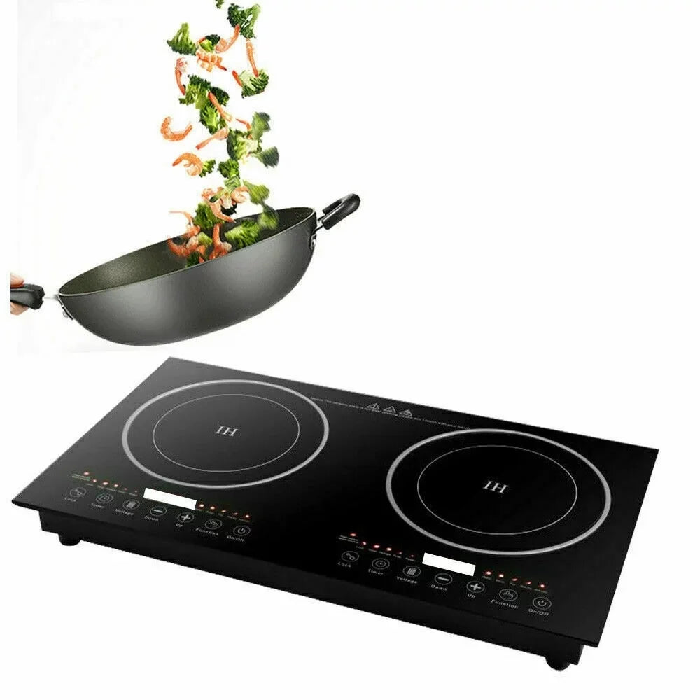 DERCLIVE Electric Ceramic Stove Induction Cooktop, Electric Stove 2 Burner Electric Burner Countertop Infrared Induction Cooker Home Cooktop Cooking Furnace,2200W  2200W