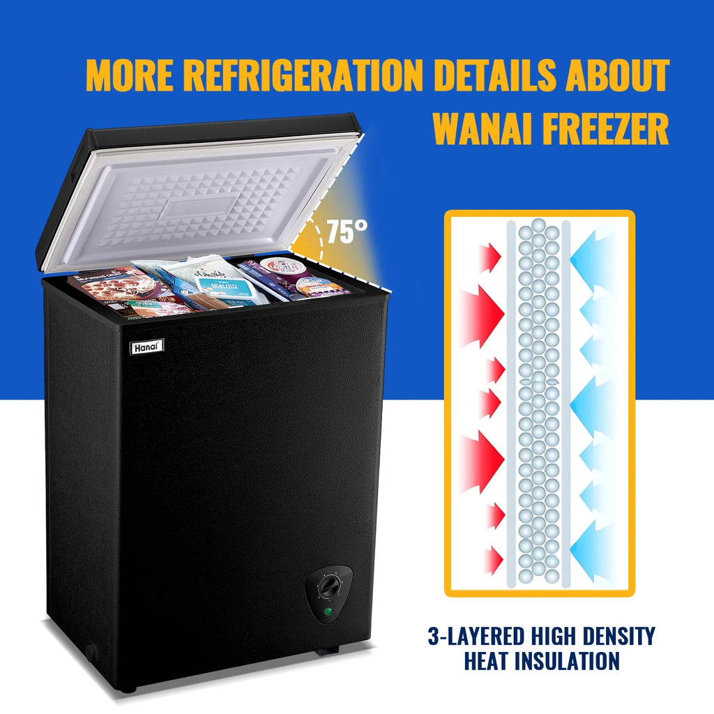 WANAI 5.0 Cu.ft Compact Freezer, Fast Cooling, Top Door Design, Energy-Efficient Deep Freezer White