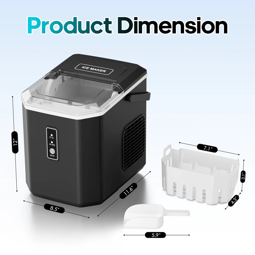 Fenbeli 26lbs/24H Countertop Ice Maker Machine with Handle, Portable Ice Maker Machine with Auto-Cleaning, Black