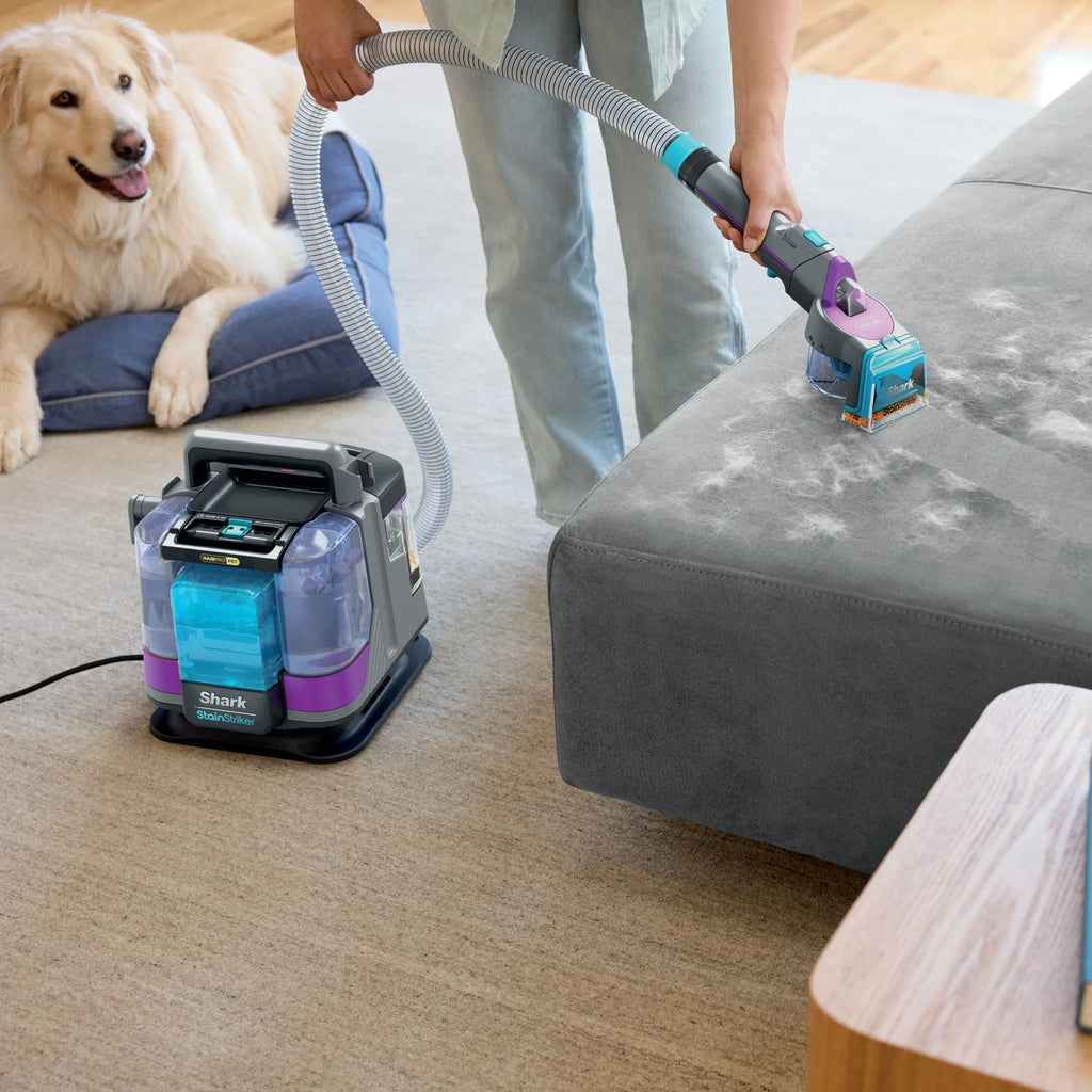 Shark StainStriker HairPro Carpet and Upholstery Cleaner, Portable with 3 Tools, 6oz Deep Clean Pro Formula and 12oz OXY Multiplier Formula, PX250 Dark Silver/Fuchsia