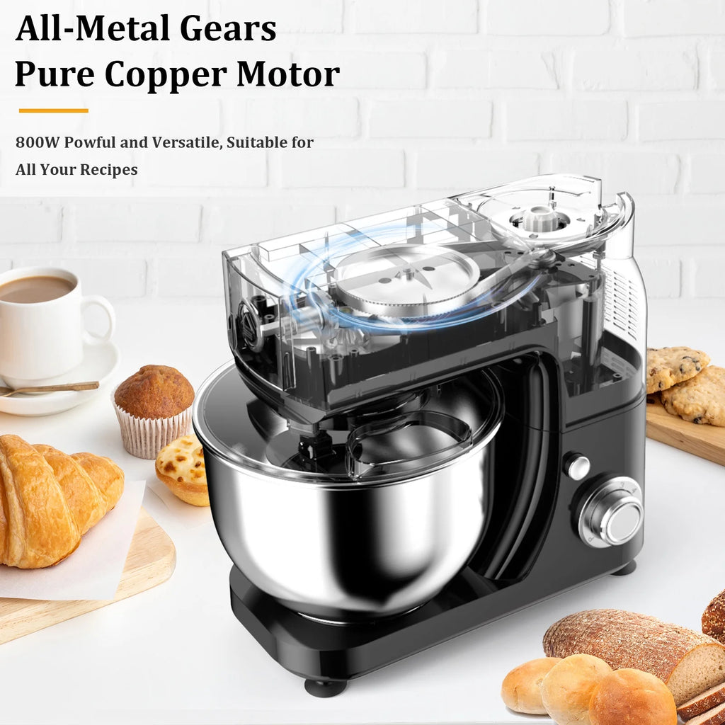 LINKChef Stand Mixer, 5.3QT 800W 6+P Speeds with Whisk, Dough Hook and Beater (White)