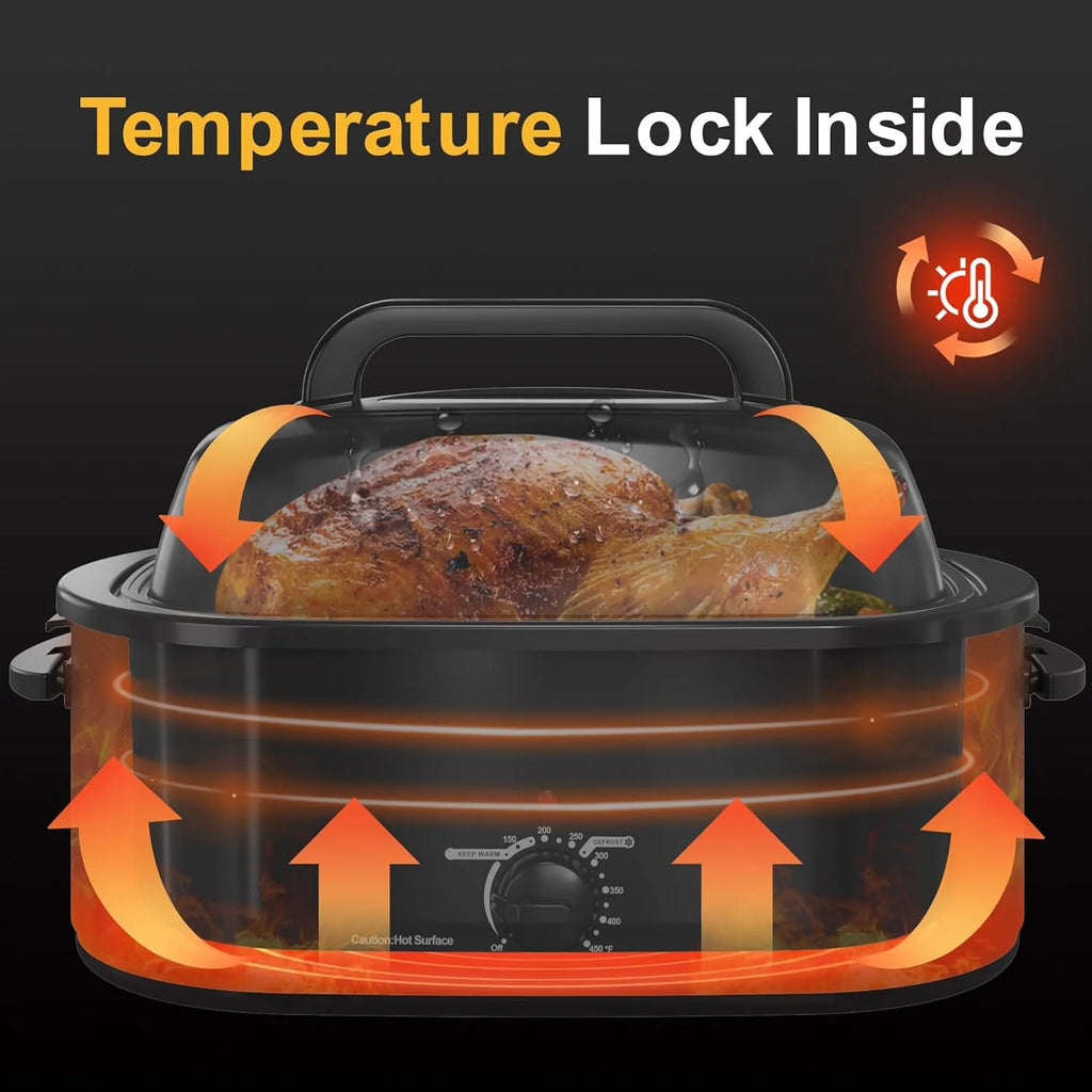 20 Quart Electric Roaster Oven, Turkey Roaster Electric, Roaster Oven Buffet, Selfbasting Lid, Removable Pan, Full-Range Temperature Control Cool-Touch Handles, Turkey Roaster, Black