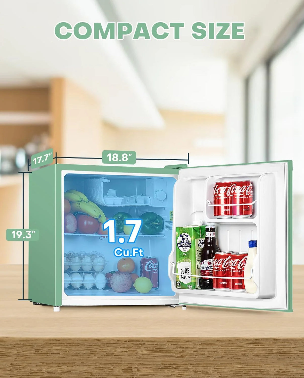 Upstreman 1.7 Cu.ft Mini Fridge with Freezer, Dorm Essentials, Adjustable Thermostat, Energy Saving, Low Noise, Single Door Compact Refrigerator for Dorm, Office, Bedroom, Blue-FR17