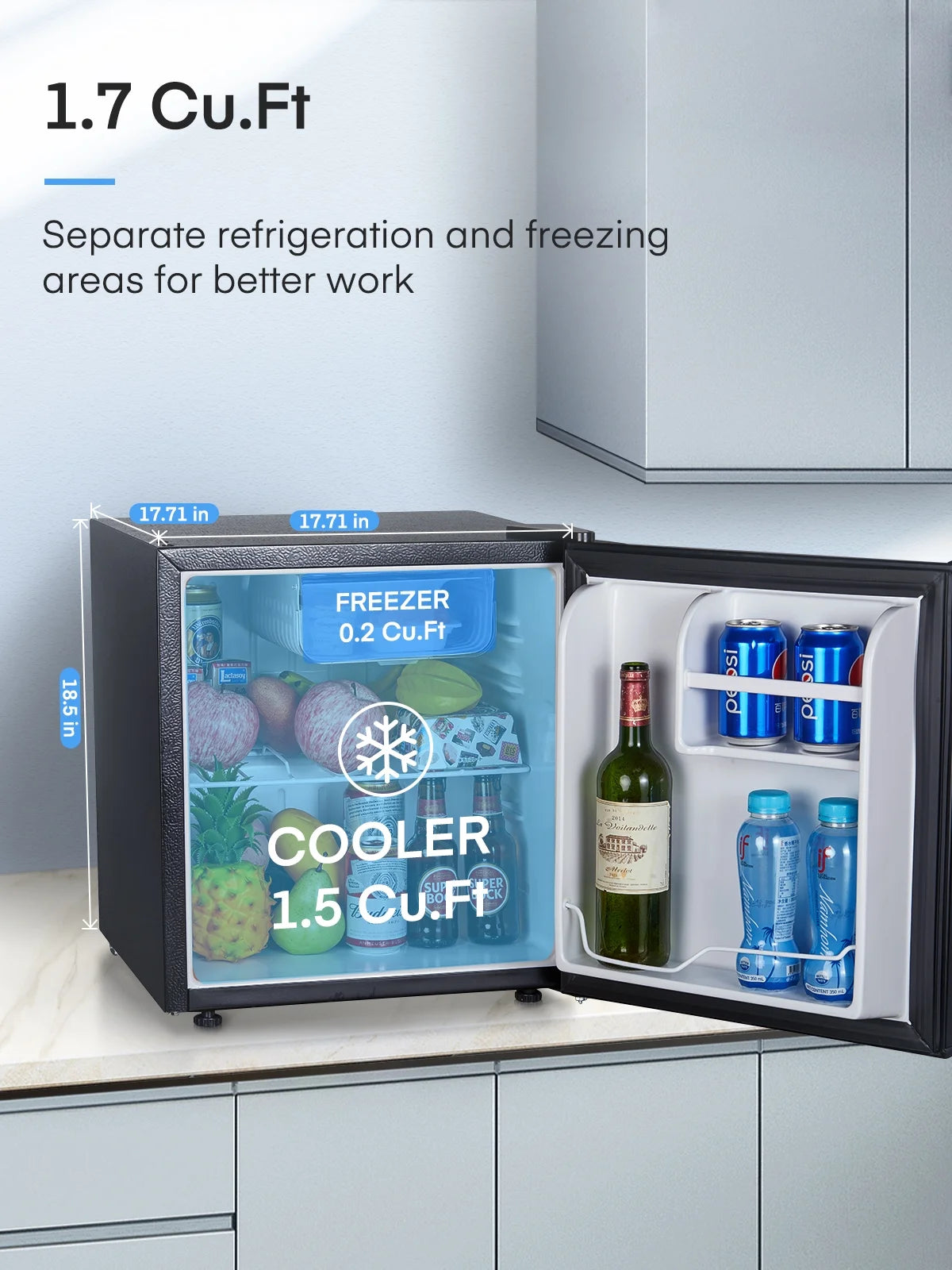 FOHERE 1.6 Cu. Ft Refrigerator with Top Freezer, Single Door, 46L Capacity, Black
