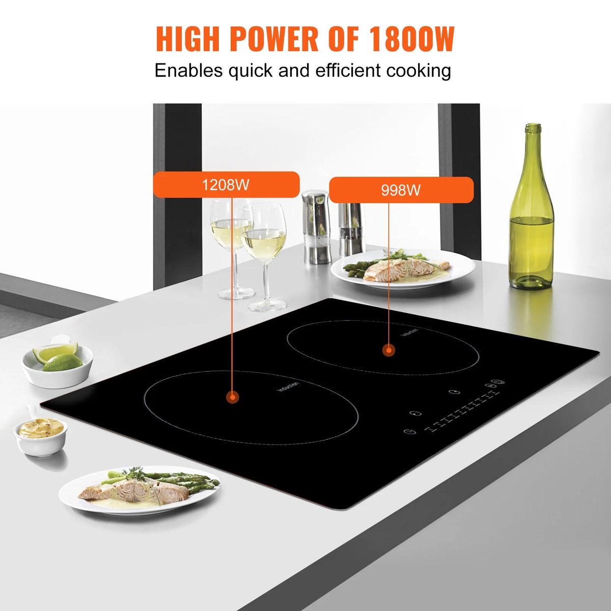 KFFKFF 2 Burners Ceramic Glass Stove Top Touch Control 24 inch Electric Cooktop