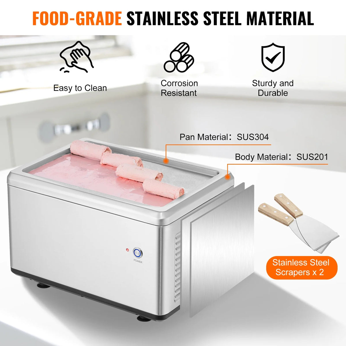 KFFKFF Fried Ice Cream Roll Machine - A Rolled Ice Cream Maker with a 19.3 x 14.9 Inch Pan