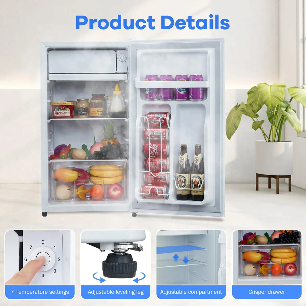 Adoolla 4.3 Cu.Ft. Single Door Mini Refrigerator with Top Freezer and 7 Adjustable Temperature Settings