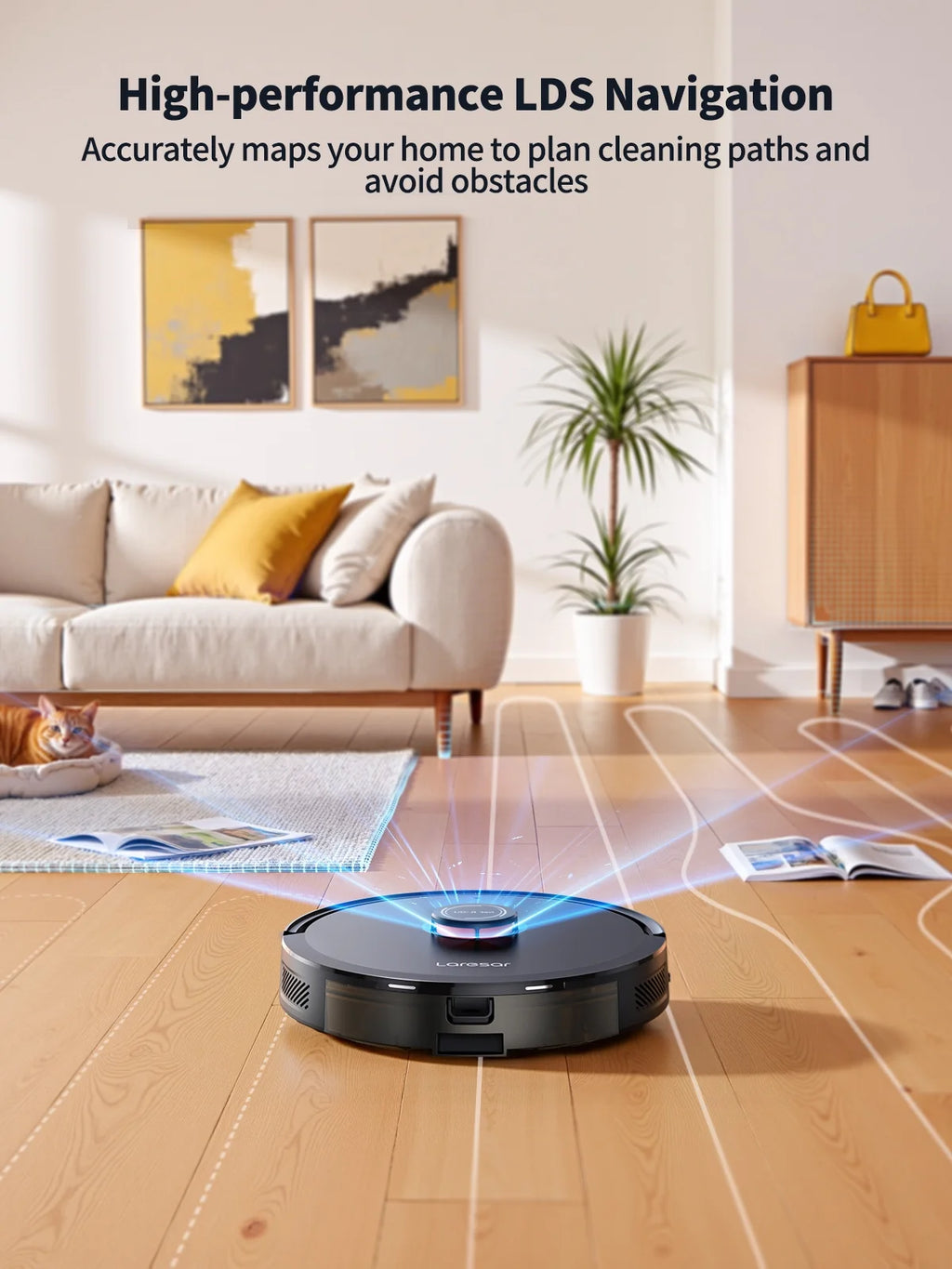 Laresar L20+ Self Emptying Robot Vacuum and Mop Combo, 5000Pa LDS Laser Navigation Auto-Empty Dustbin, 150min Runtime Smart Mapping 3-in-1 Sweep Mop Vacuum for Hard Floor/Carpet