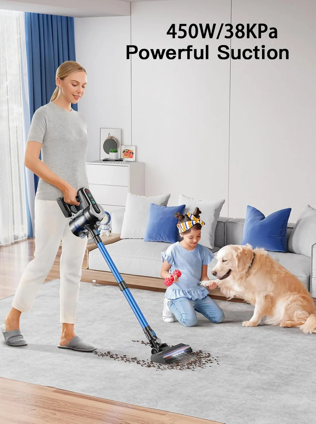 Roanow Cordless Vacuum Cleaner, 38KPA/55Mins with Display Stick Vacuum for Home Hardwood Floor Carpet Pet