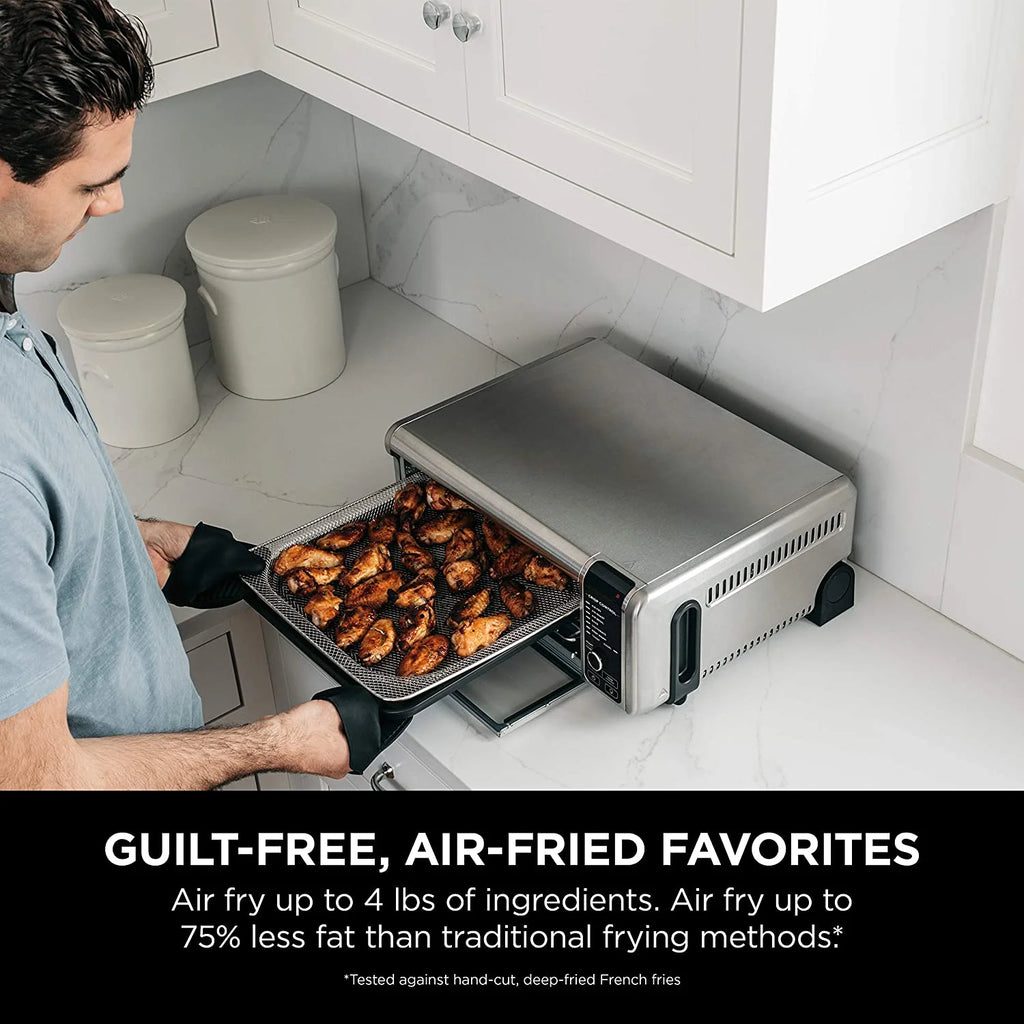 Restored Ninja SP101 Foodi 8-in-1 Digital Air Fry, Large Toaster Oven, Flip-Away for Storage, Dehydrate, Keep Warm, 1800 Watts, XL Capacity, (Stainless Steel) (Refurbished)