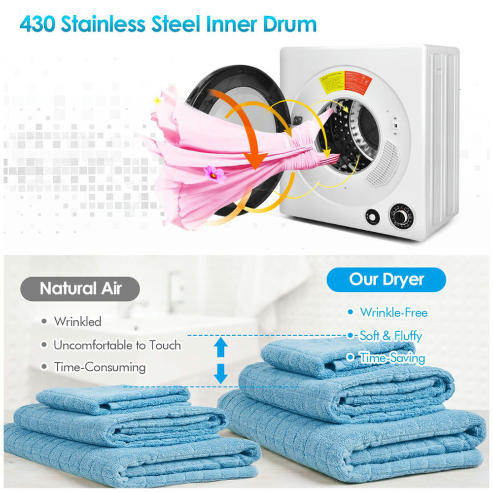 Spaco Compact Electric Tumble Laundry Dryer with Stainless Steel Tub, Large Capacity and Alternative Heating Electric Dryer, Electric Dryer for Indoor, White