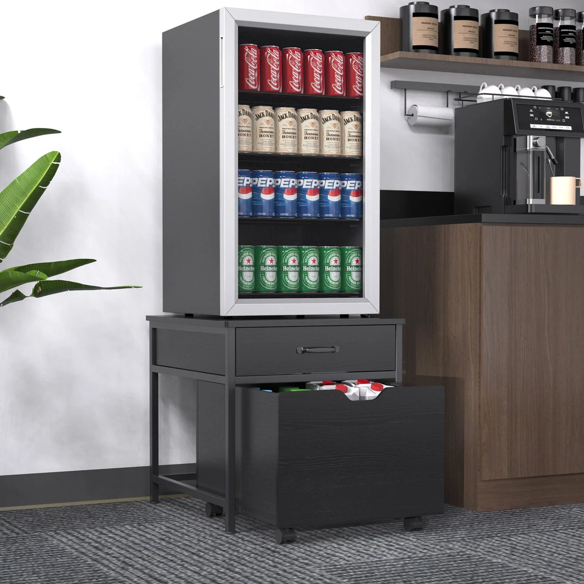 Mini Fridge Stand with Storage, Heavy Duty Mini Fridge Table with Rolling Cabinet