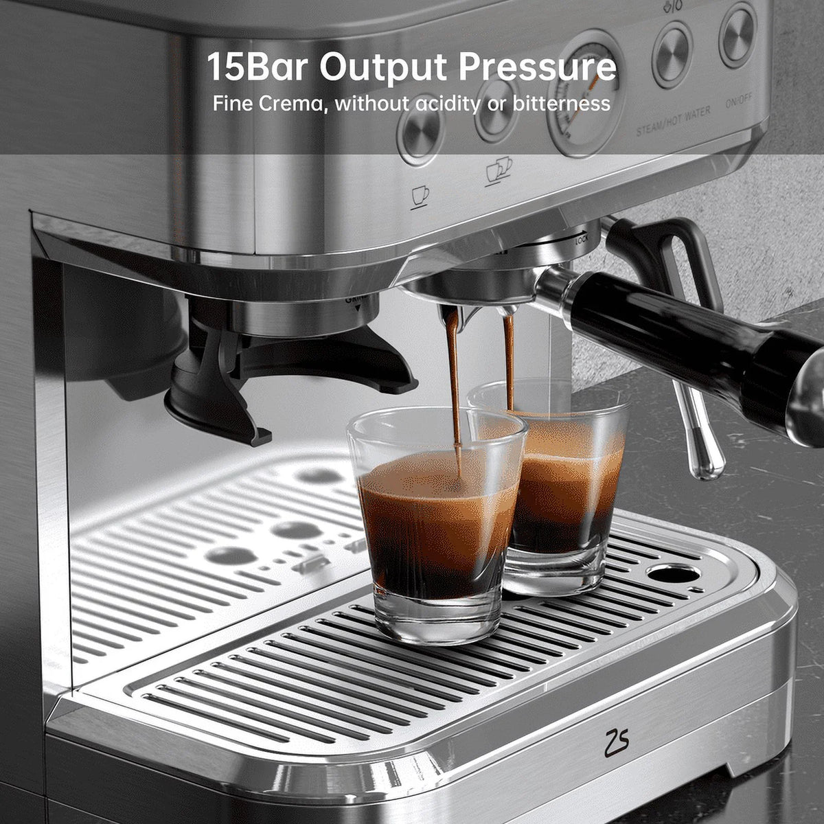 Emorefun 15 Bar Espresso Machine with Grinder & Milk Steamer, Automatic Cappuccino Latte Coffee Maker, 2.5L Water Tank