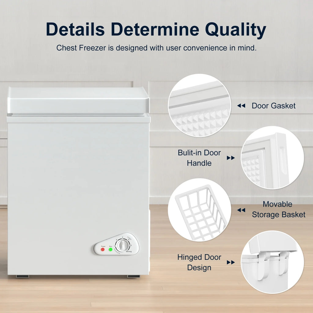 TABU Chest Freezer, 7.0 Cu Ft Deep Freezer with Adjustable Temperature, Compact Freezer with Top Open Door (White)