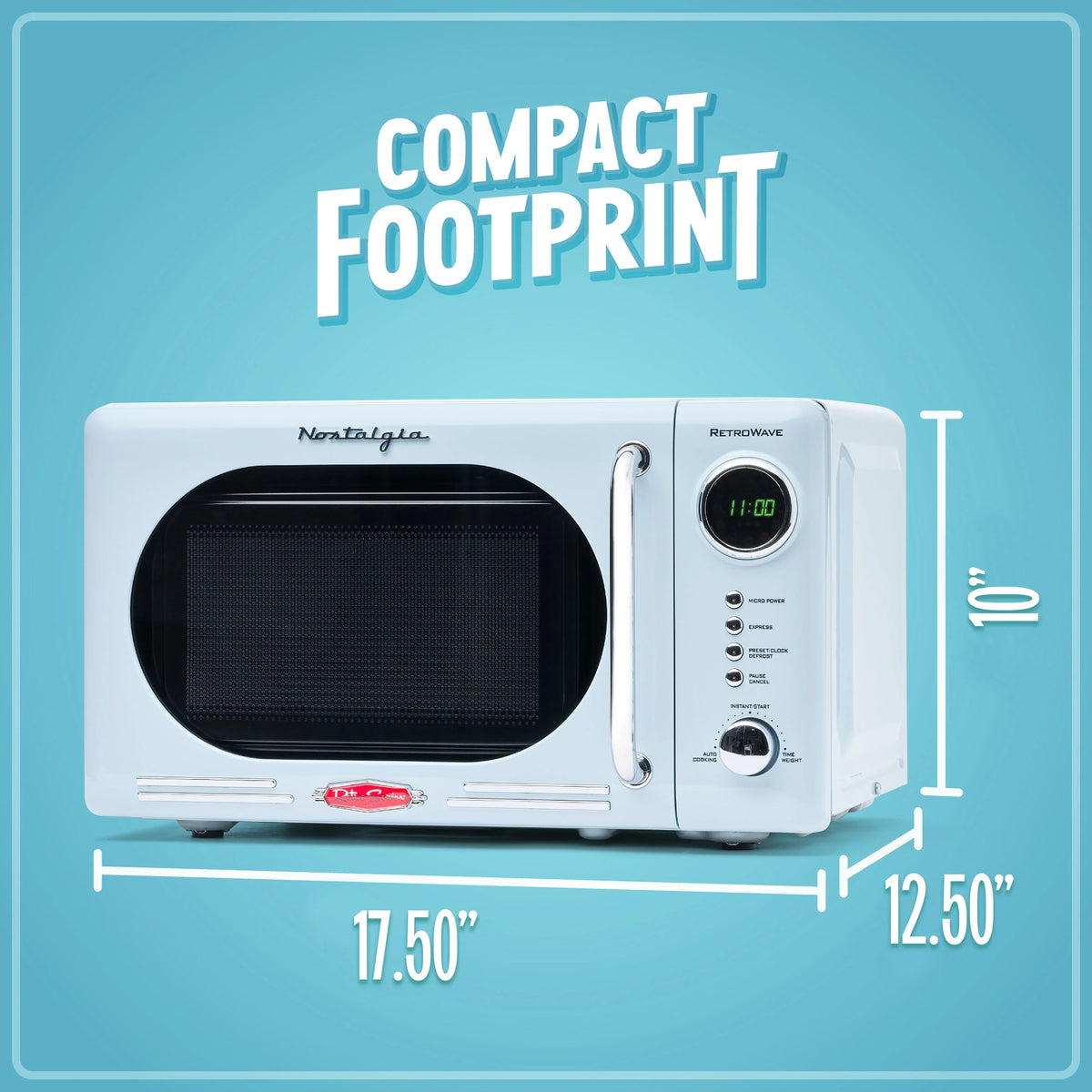 Nostalgia Retro Compact Countertop Microwave Oven - 0.7 Cu. Ft. - 700-Watts with LED Digital Display - Child Lock - Easy Clean Interior - Orange