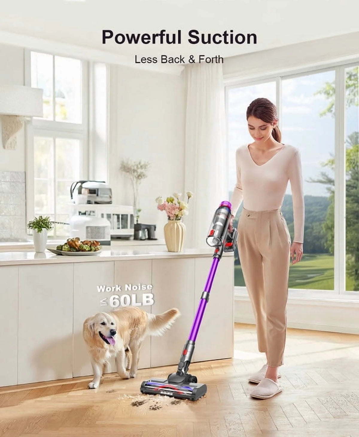 Hosaud Cordless Vacuum Cleaner - 45000pa 550W 55mins 2600mAh Lightweight Stick Vacuum Cleaners for Home Pet Hair Carpet Floor Purple