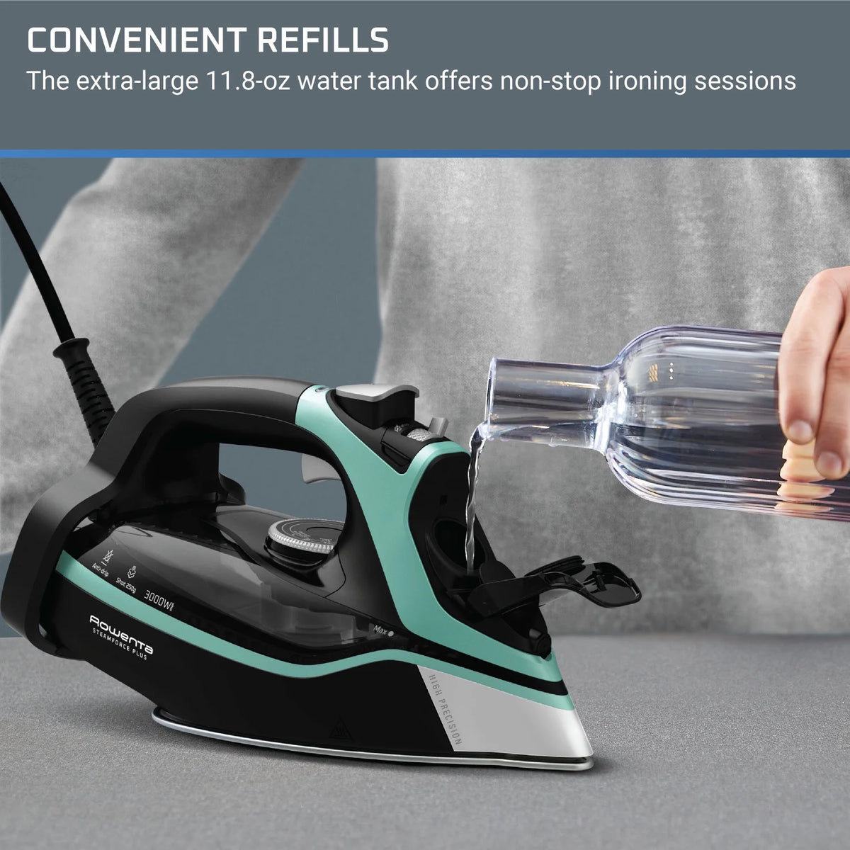 Rowenta Steam Force+ Iron for Clothes, Stainless Steel Soleplate, 1850 Watts, 400 Microsteam Holes, Garment Steamer, Black & Blue, DW9440U1