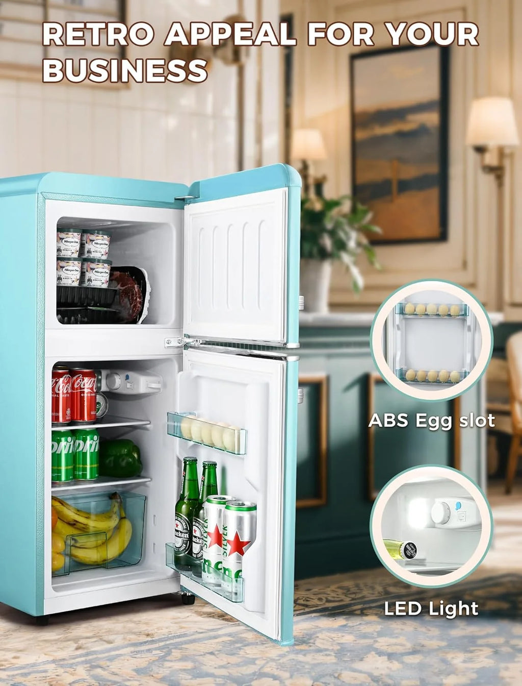 GGTB 3.0 Cu.ft Two Door Small Refrigerator with Freezer, Compact Retro Mini Refrigerator for Dorm, Office, Bar, RV, Bedroom, Red