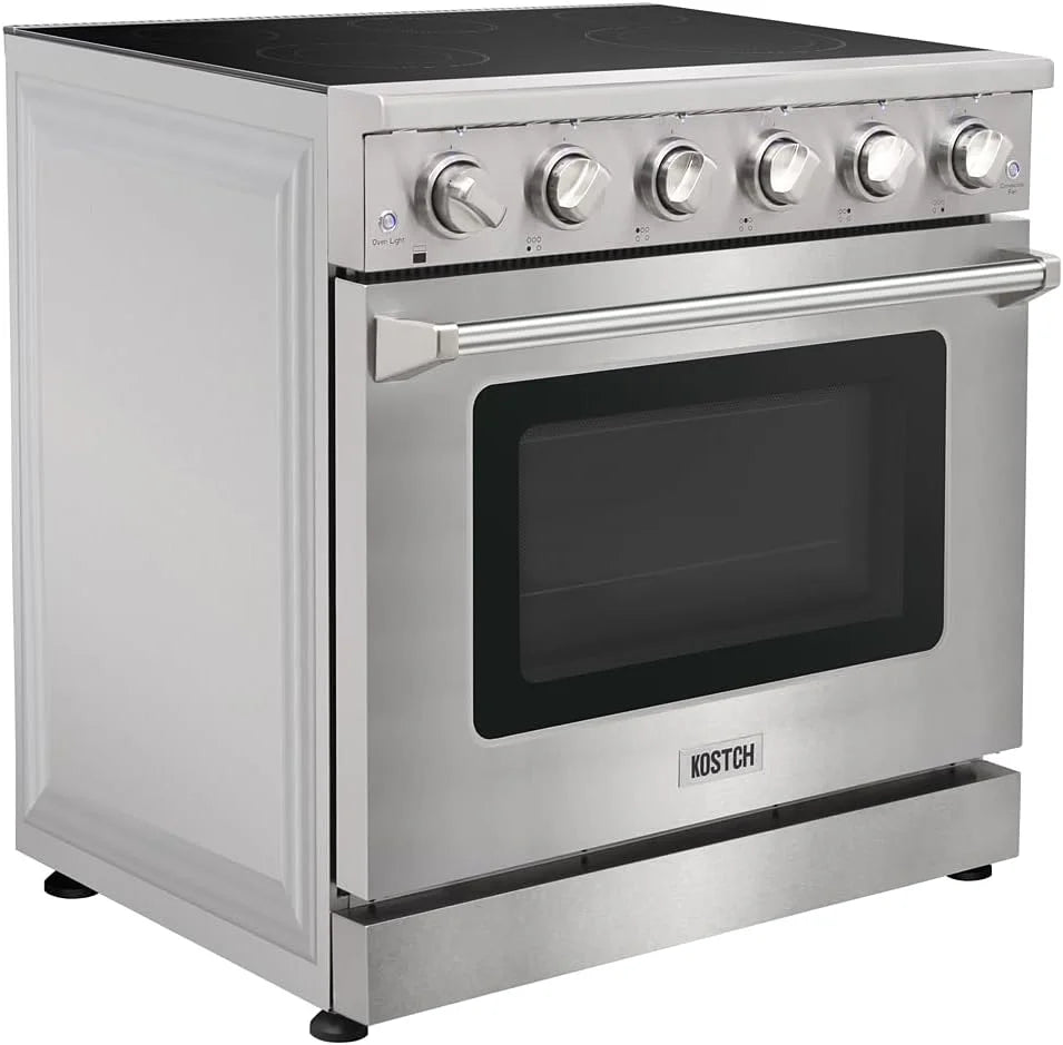 KOSTCH 36 inch Electric Range, 5-Burner Cooktop with 6.0 cu ft Convection Oven, Glass Top, in Stainless Steel
