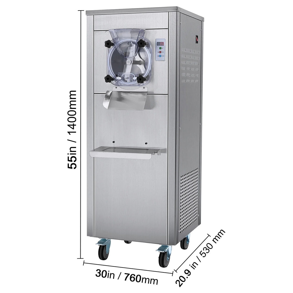 KFFKFF Commercial Ice Cream Machine, 18L/Hour Output, 1780W, Single Flavor, Mobile with Wheels, 6L Stainless Steel Cylinder, LED Screen, Auto Clean & Pre-cool