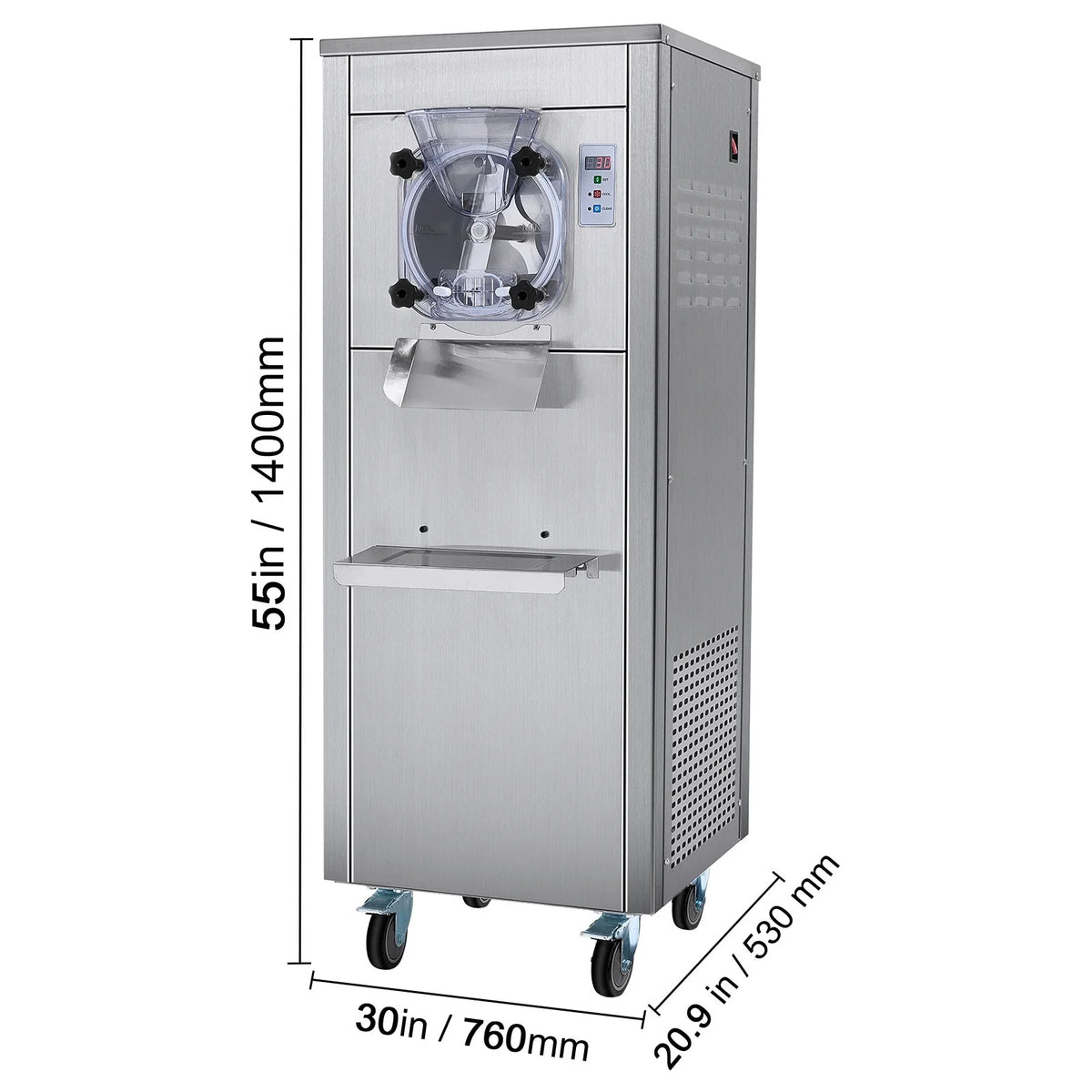 KFFKFF Commercial Ice Cream Machine, 18L/Hour Output, 1780W, Single Flavor, Mobile with Wheels, 6L Stainless Steel Cylinder, LED Screen, Auto Clean & Pre-cool