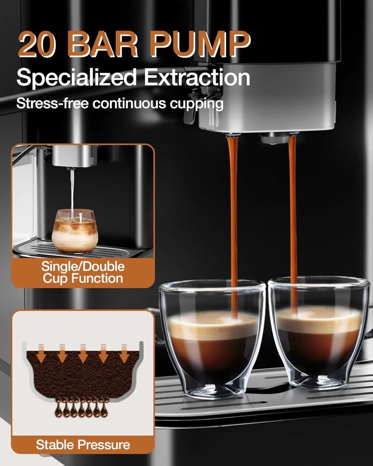 Garvee Professional Automatic Espresso Machine, 20 Bar Coffee Machine with Automatic Milk Frother, 1-15 Adjustable Grind for Home, Black
