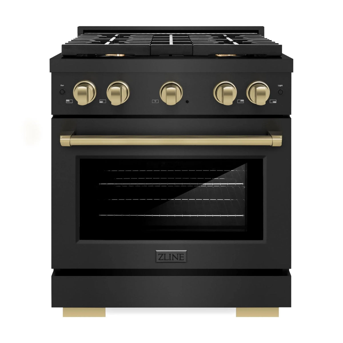 ZLINE Autograph Edition 30 in. 4.2 cu. ft. Paramount Gas Range with 4 Burner Cooktop and Convection Gas Oven in Black Stainless Steel and Champagne Bronze Accents (SGRBZ-30-CB)