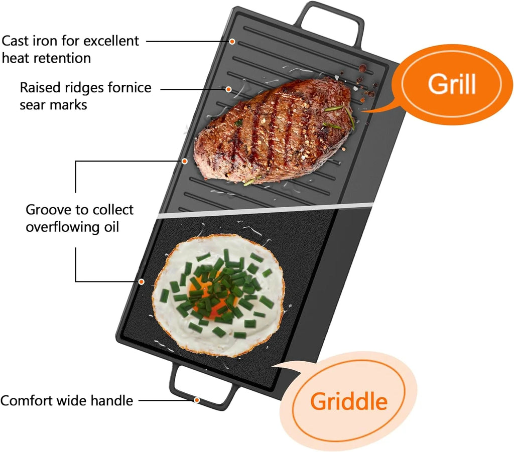 36 Inch Gas Cooktop with Griddle, Gas Stove Top with 5 Burners, Reversible Cast Iron Grill/Griddle, NG/LPG Convertible, with Thermocouple Protection, Stainless Steel