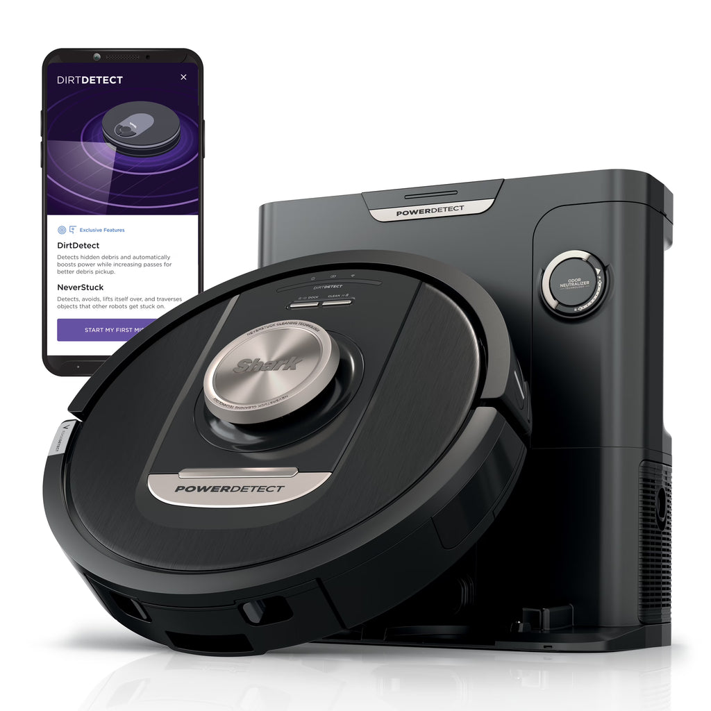 Shark PowerDetect? Self-Empty Robot Vacuum with NeverStuck & Detect Technologies, Auto Deep-Clean Carpets & Hardfloors, HEPA Bagless Base Neutralizes Odors, for Pet Hair, WiFi, RV2820AE