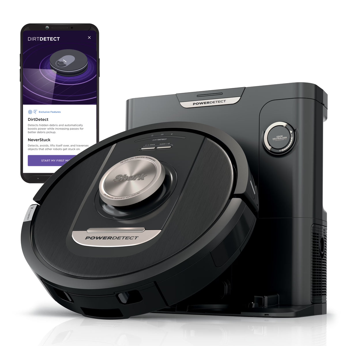 Shark PowerDetect? Self-Empty Robot Vacuum with NeverStuck & Detect Technologies, Auto Deep-Clean Carpets & Hardfloors, HEPA Bagless Base Neutralizes Odors, for Pet Hair, WiFi, RV2820AE