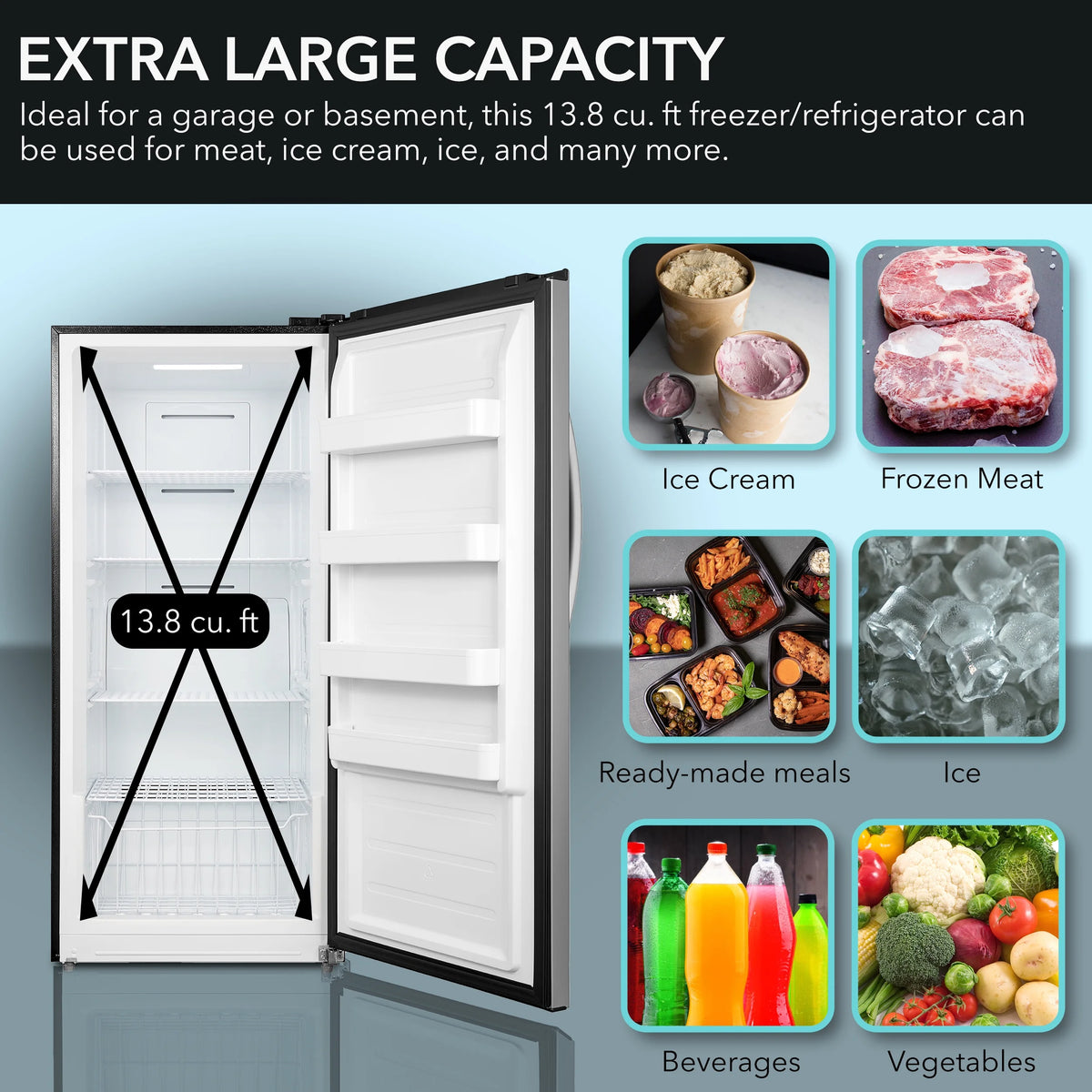 Whynter UDF-139SS 13.8 cu.ft. Energy Star Digital Upright Convertible Deep Freezer/Refrigerator - Stainless Steel