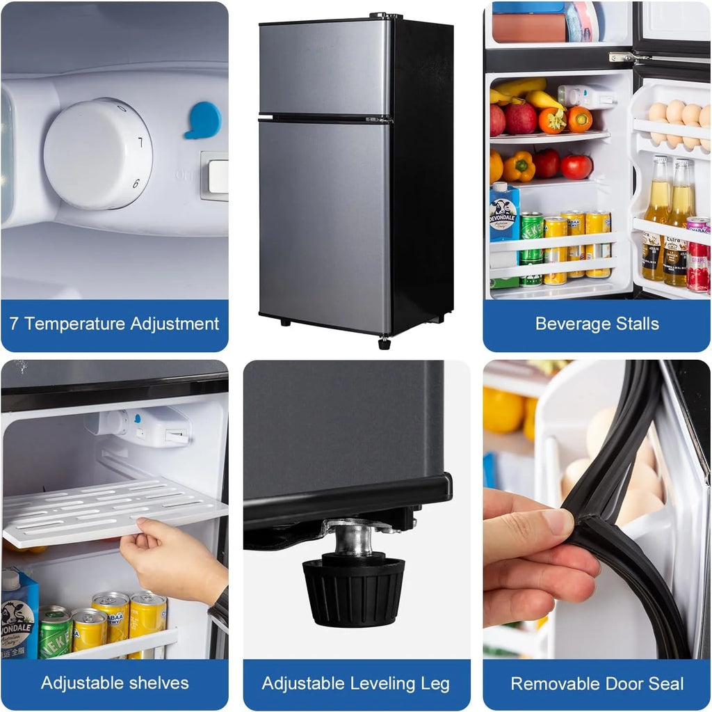GGTB 2.5 Cu.Ft Compact Double Door Mini Fridge - Top Freezer & Bottom Refrigerator, 7-Level Precision Cooling | Ideal for Dorm, Bedroom, Office & Small Spaces