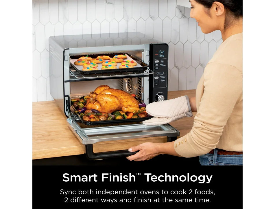 Restored Ninja 10-in-1 Air Fryer, Double Door Toaster Oven with FlexDoor, FlavorSeal & Smart Finish, Rapid Top Convection and Air Fry Bottom, Bake, Toast, Air Fry, Pizza and More, Stainless Steel, DCT400 (Refurbished)