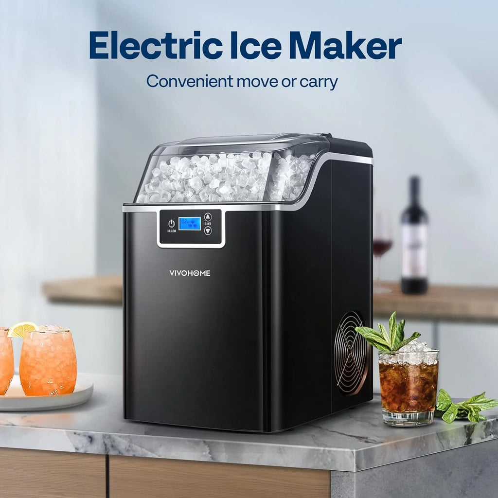SPECSTAR Nugget Ice Maker Machine, Countertop Ice Maker with Hand Scoop 10 Ice Bags and Self Cleaning Function 44lbs/Day, Silver