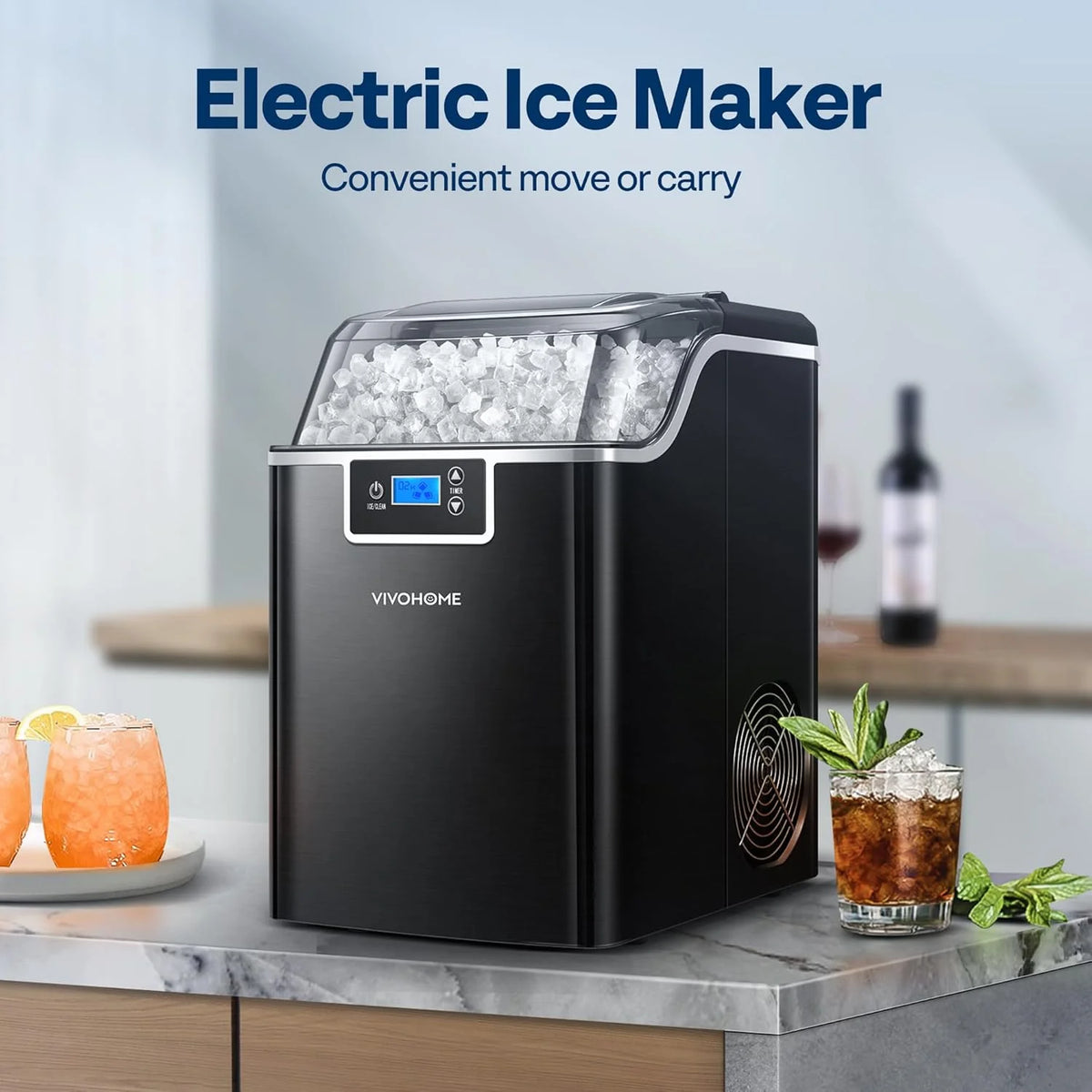 SPECSTAR Nugget Ice Maker Machine, Countertop Ice Maker with Hand Scoop 10 Ice Bags and Self Cleaning Function 44lbs/Day, Silver