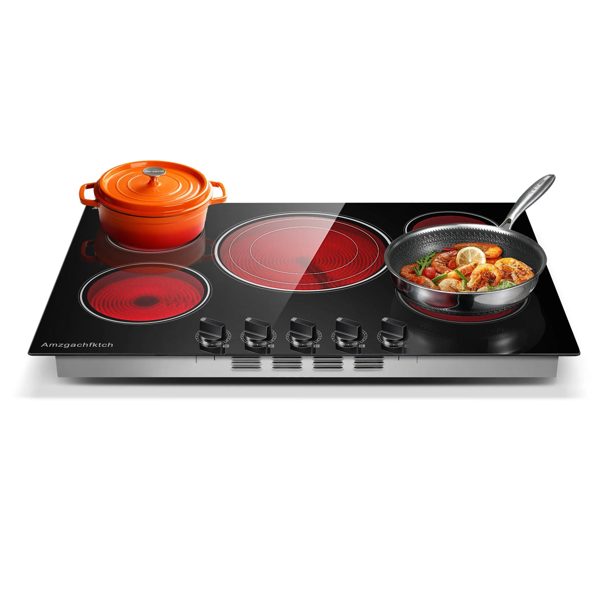30in 5-Burner Built-In Electric Cooktop 9000W, Knob Control Ceramic Stove Easy Clean, No Radiation Family-Safe