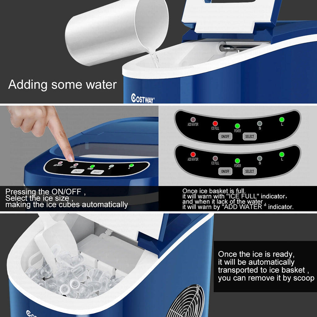 Costway Silver Portable Compact Electric Ice Maker Machine Mini Cube 26lb/Day