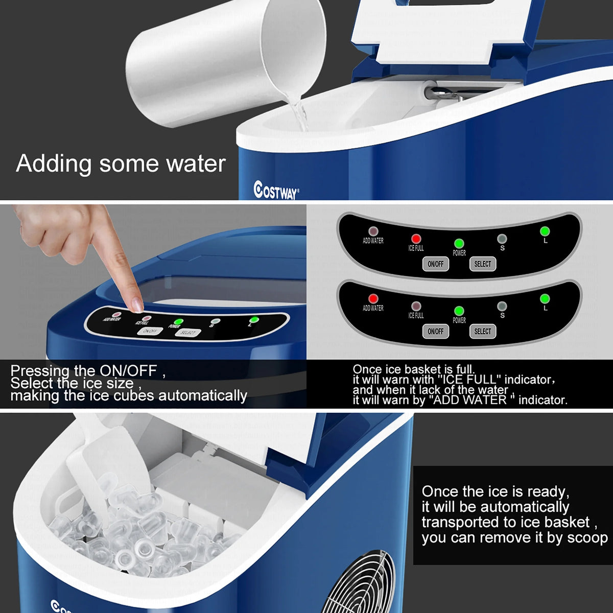 Costway Silver Portable Compact Electric Ice Maker Machine Mini Cube 26lb/Day